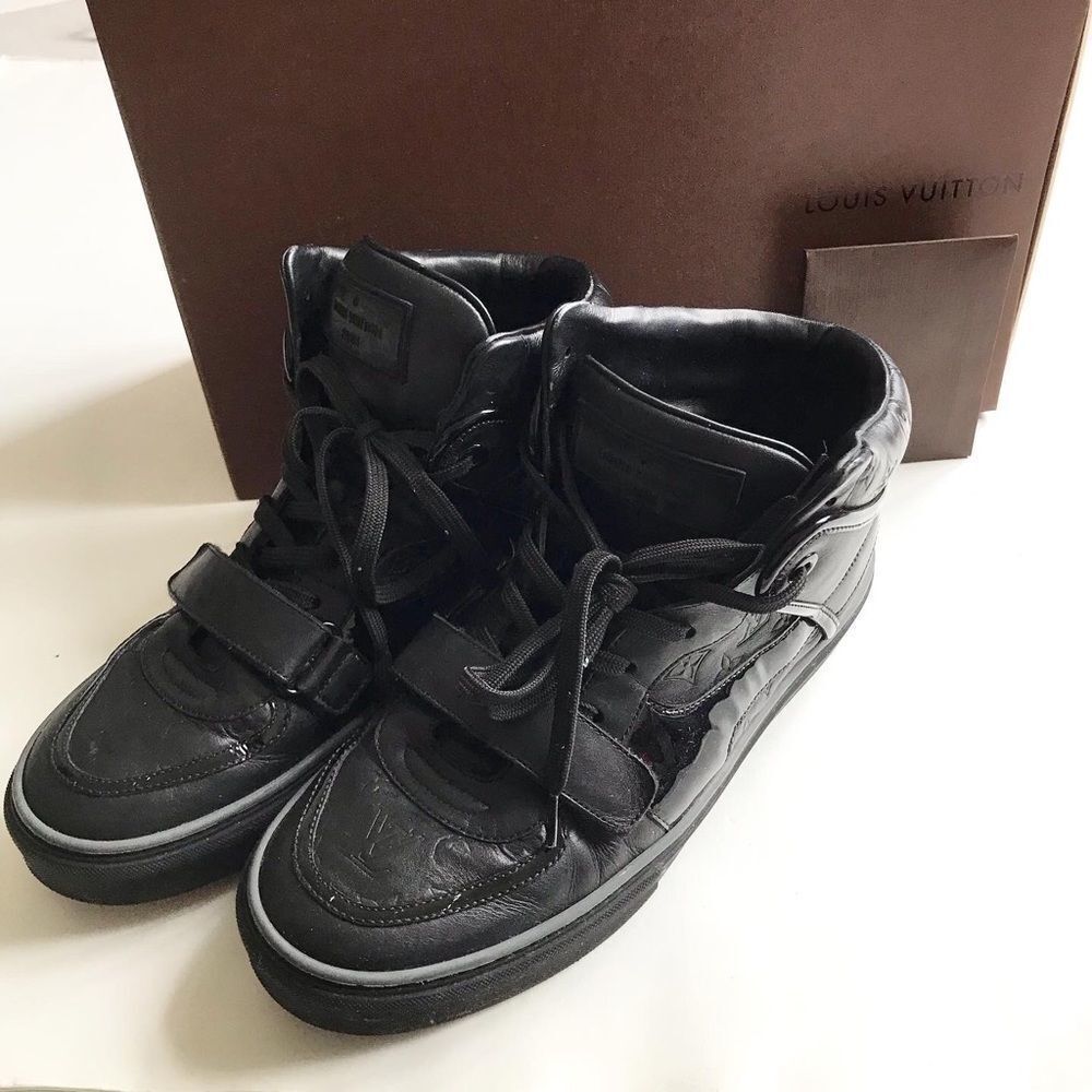 Louis Vuitton Tower High Top Sneakers Black Monogram Leather LV Men’s 7 (US 8)